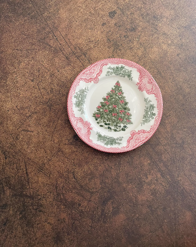  Bát, Đĩa Cây Thông Nơ Đỏ Retro 