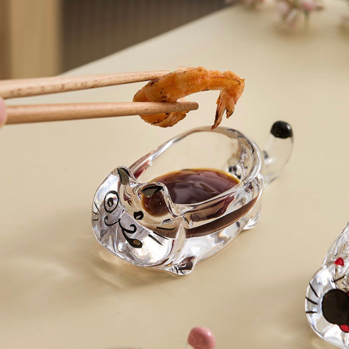  Đĩa Gia Vị Mèo Thủy Tinh 