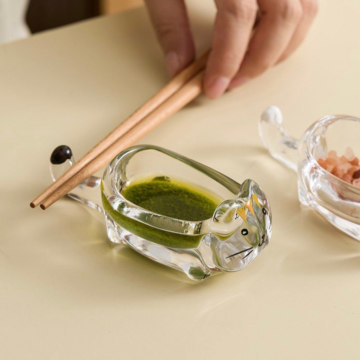  Đĩa Gia Vị Mèo Thủy Tinh 