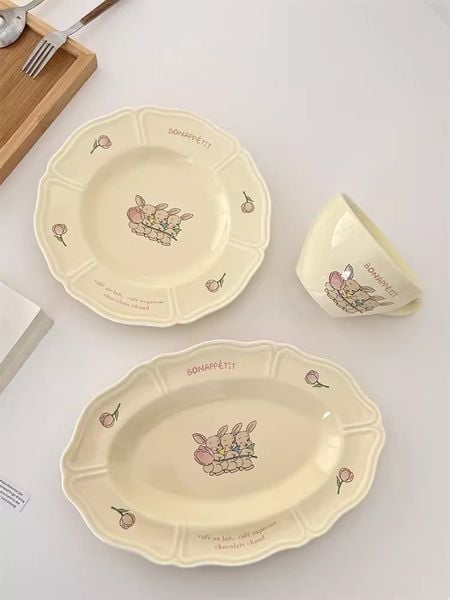  Set Tách, Đĩa Cream Bunny 