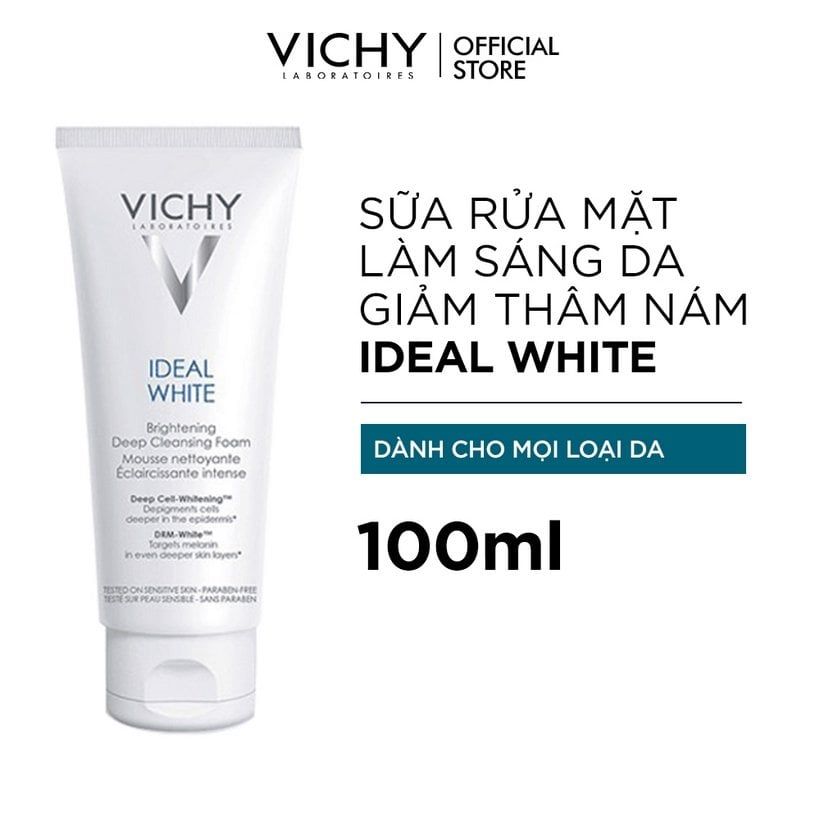  Sữa Rửa Mặt Tạo Bọt Dưỡng Trắng Da Vichy Ideal White Brightening Deep Cleansing Foam 100ml 