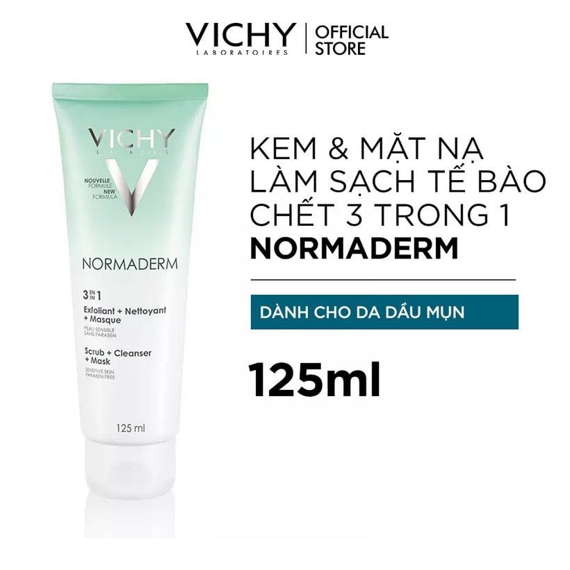  Gel Rửa Mặt Tẩy Tế Bào Chết Ngừa Mụn Kiêm Mặt Nạ Thanh Lọc Normaderm 3 In 125ml 