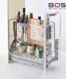 Giá dao thớt nan dẹt 304 mờ ray âm giảm chấn BOSS BVIP1625