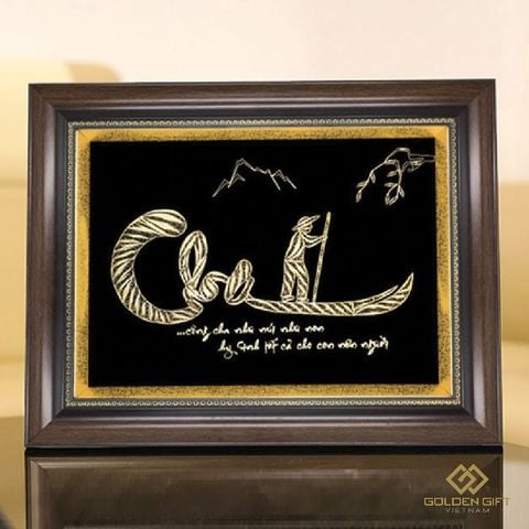 Tranh chữ Cha Mẹ thư pháp mạ vàng