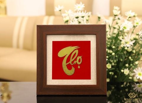 Tranh chữ Thọ thư pháp bằng đồng mạ vàng