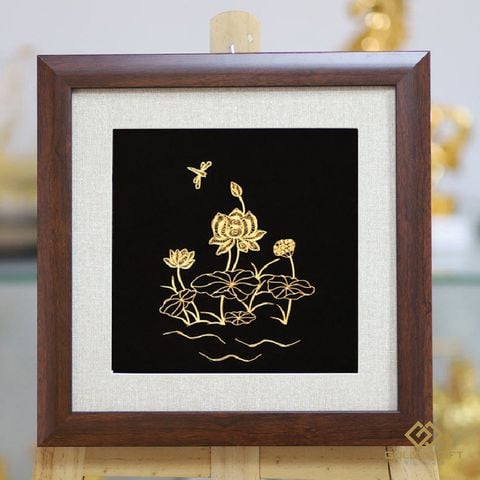 Tranh Hoa Sen mạ vàng 24K