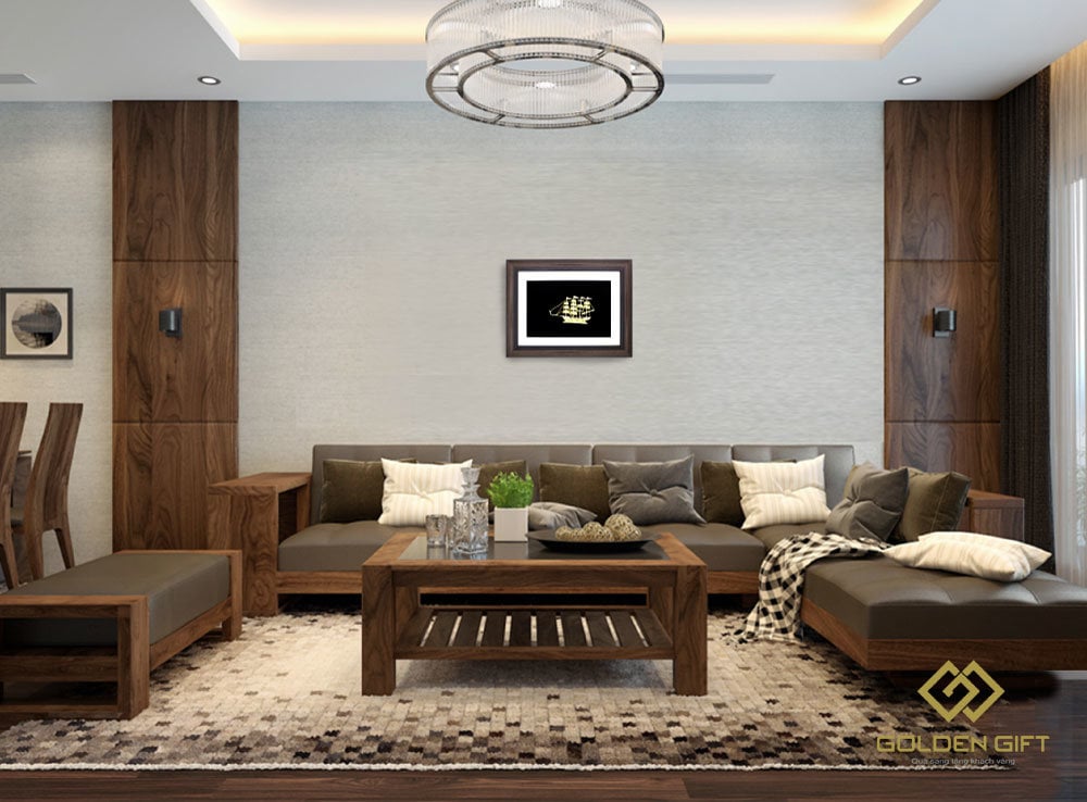 tranh mạ vàng 24k, quà tặng tranh đồng dát vàng, tranh thuyền phong thủy, thuận buồm xuôi gió