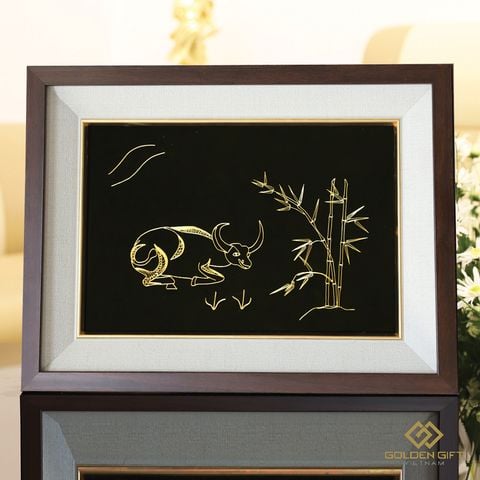 Tranh kim Ngưu mạ vàng 24K