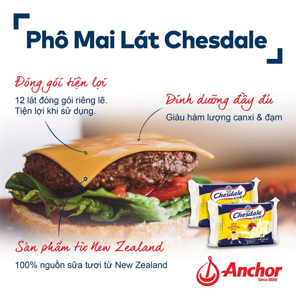 Phô mai lát Chesdale canxi cao vị tự nhiên 250 gr (12 lát)