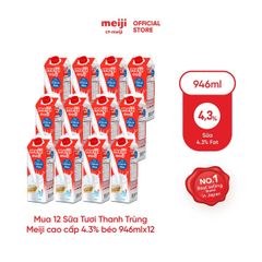 Sữa Tươi Thanh Trùng Meiji cao câp - Premium Milk 946ml (4.3 Deluxe Milk) - Thùng 12 hộp