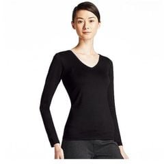 Áo giữ nhiệt nữ cổ tim Heattech Uniqlo