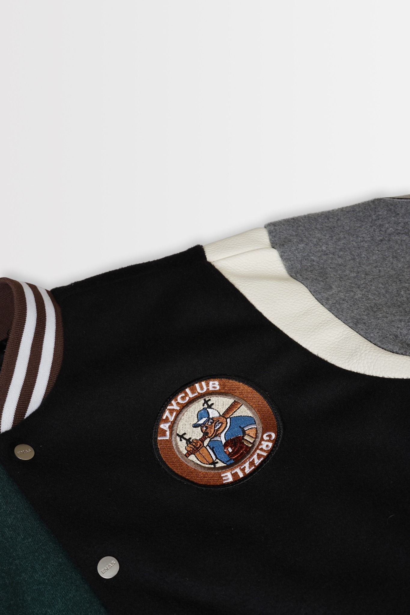  BLACK - GREEN - GREY BASEBALL VARSITY JACKET 