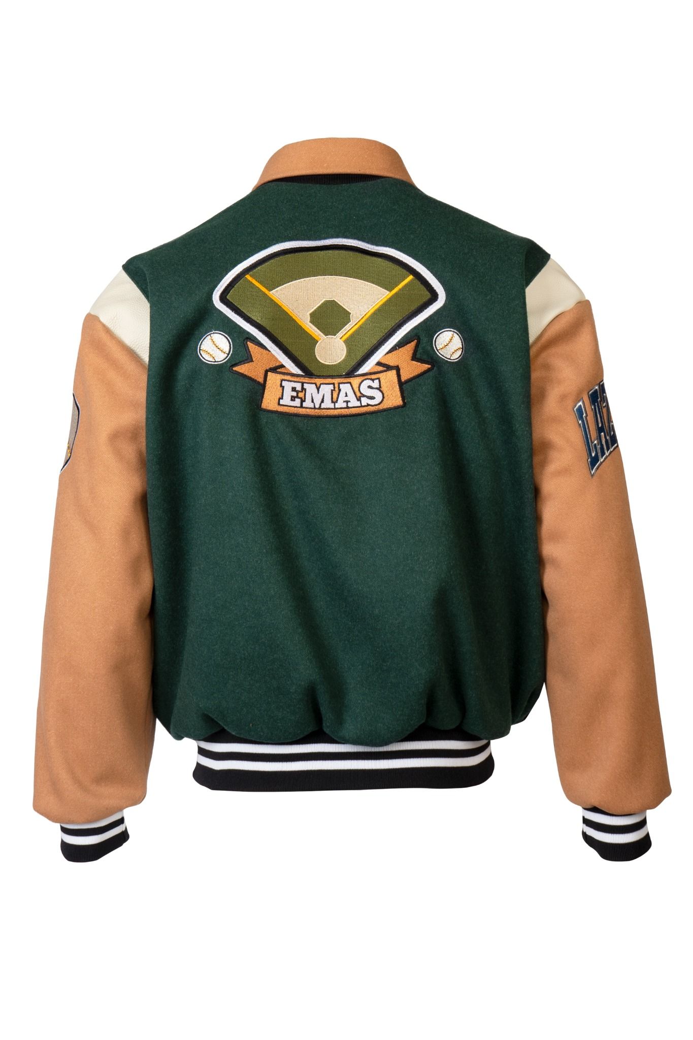  GREEN - BLACK - BROWN BASEBALL VARSITY JACKET 