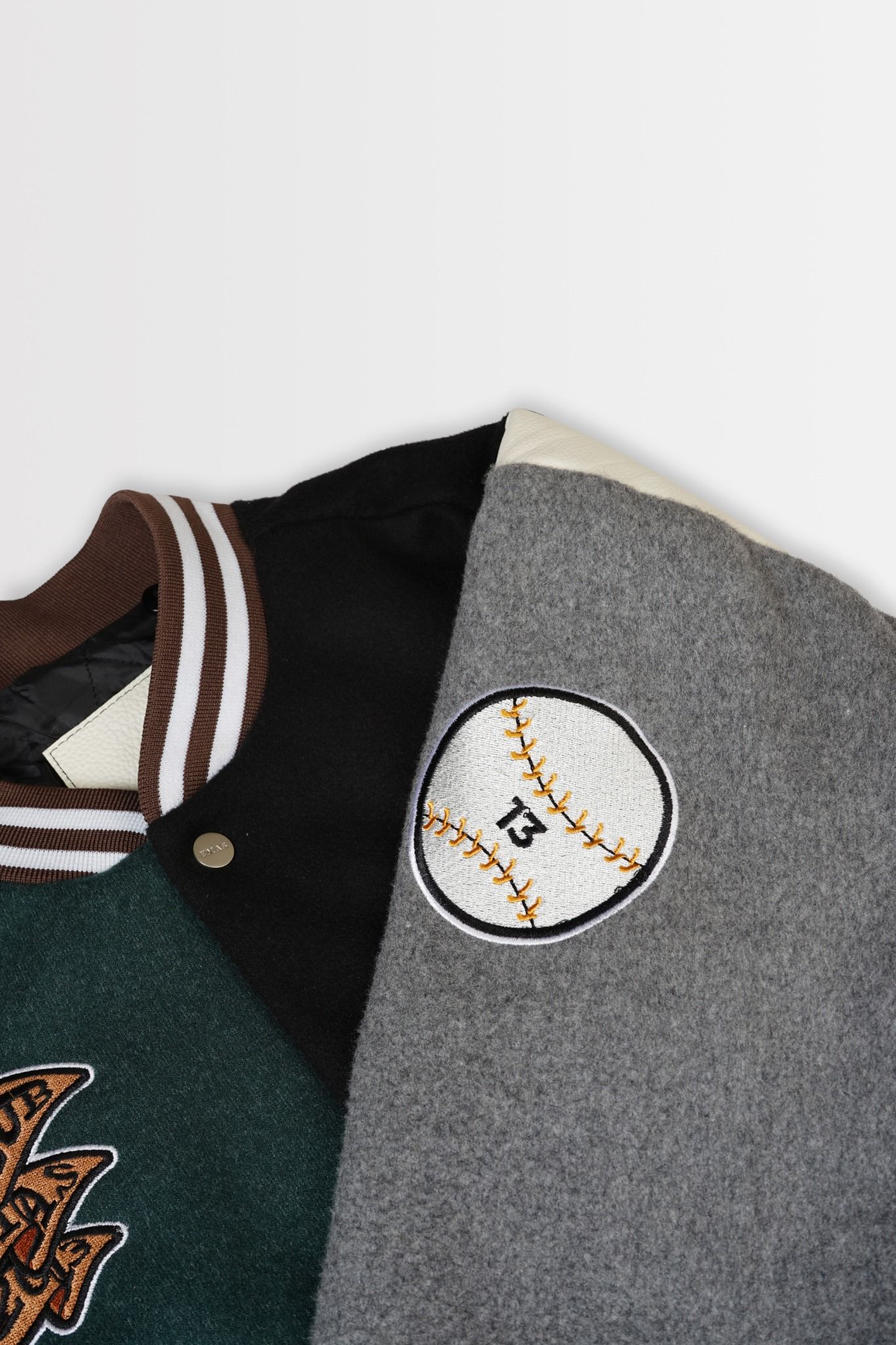  GREEN - BLACK - GREY BASEBALL VARSITY JACKET 