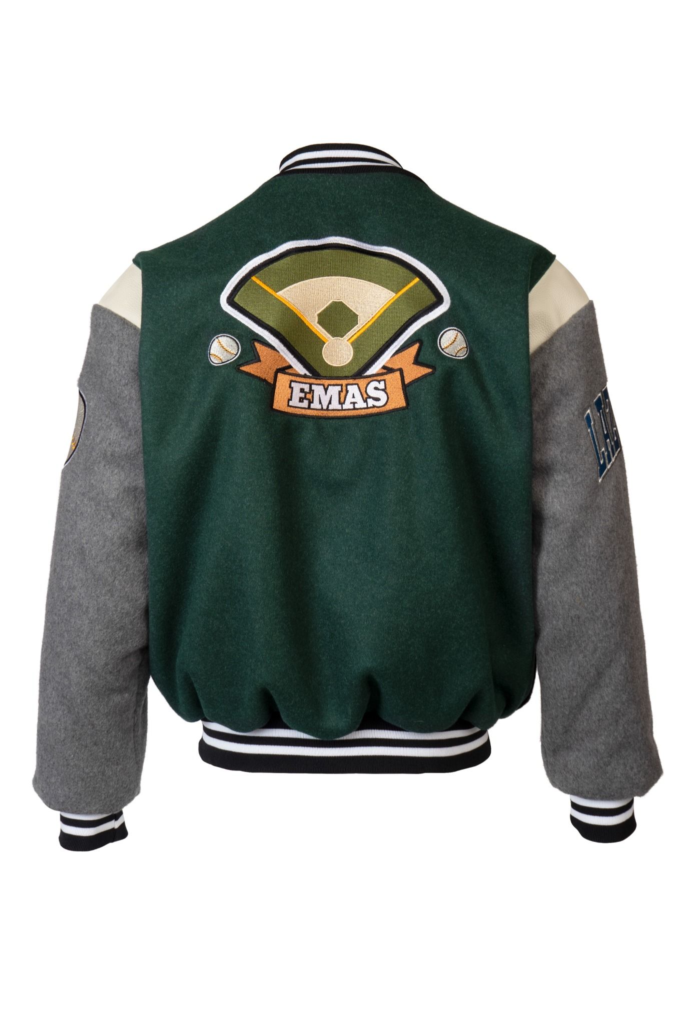  GREEN - BLACK - GREY BASEBALL VARSITY JACKET 