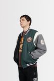  GREEN - BLACK - GREY BASEBALL VARSITY JACKET 