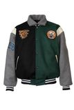  GREEN - BLACK - GREY BASEBALL VARSITY JACKET 