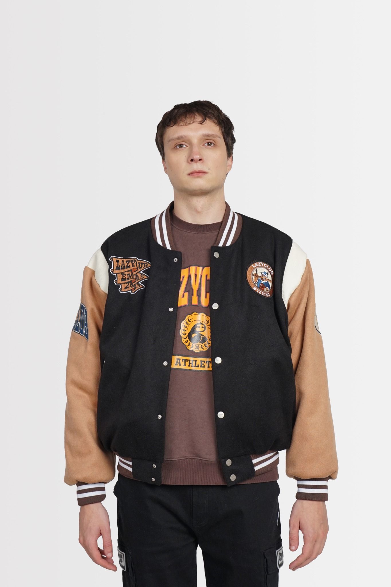  BLACK - BROWN BASEBALL VARSITY JACKET 