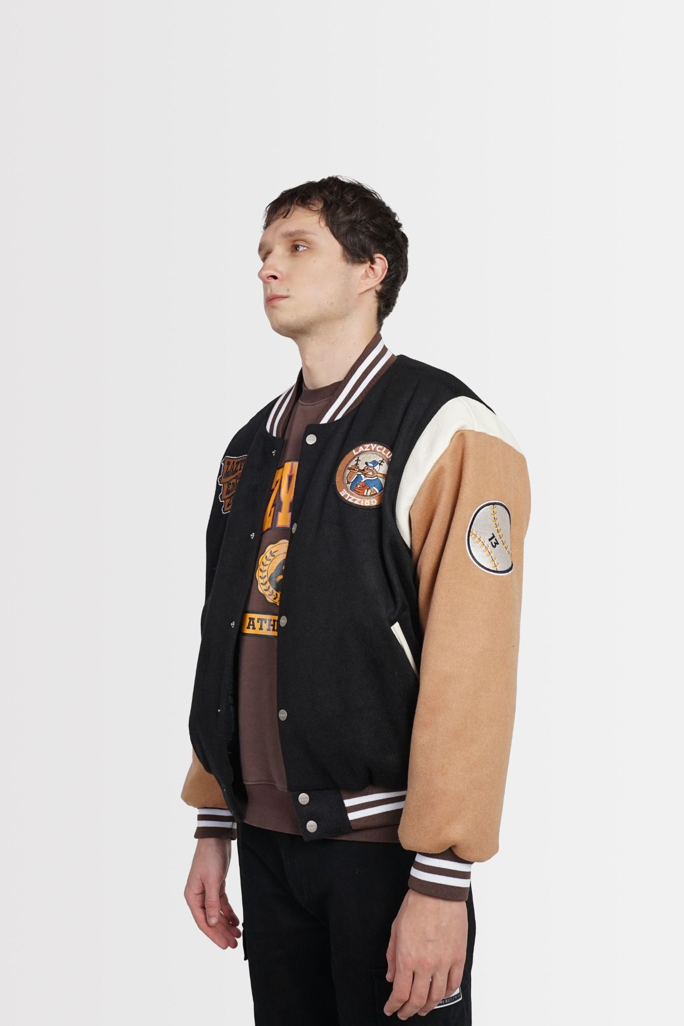  BLACK - BROWN BASEBALL VARSITY JACKET 