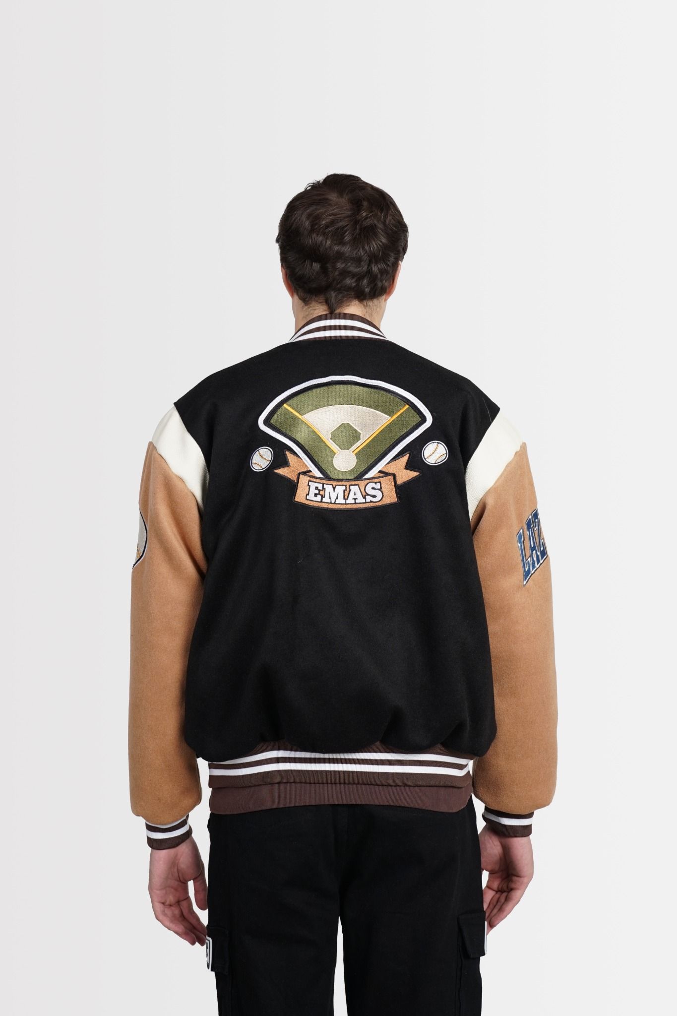  BLACK - BROWN BASEBALL VARSITY JACKET 