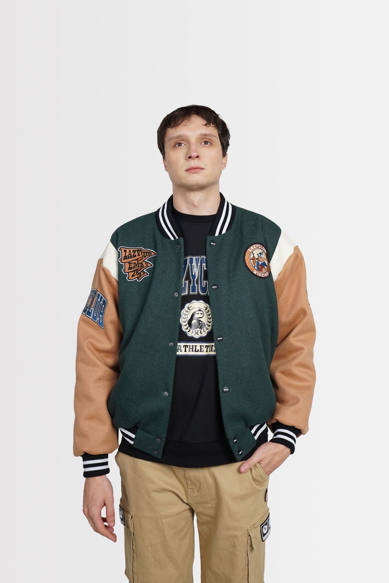  GREEN - BROWN BASEBALL VARSITY JACKET 