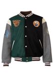  BLACK - GREEN - GREY BASEBALL VARSITY JACKET 