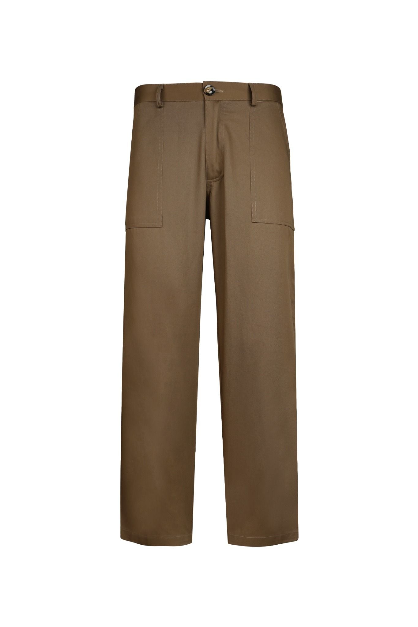 Beige Cotton Straight Fit Pants