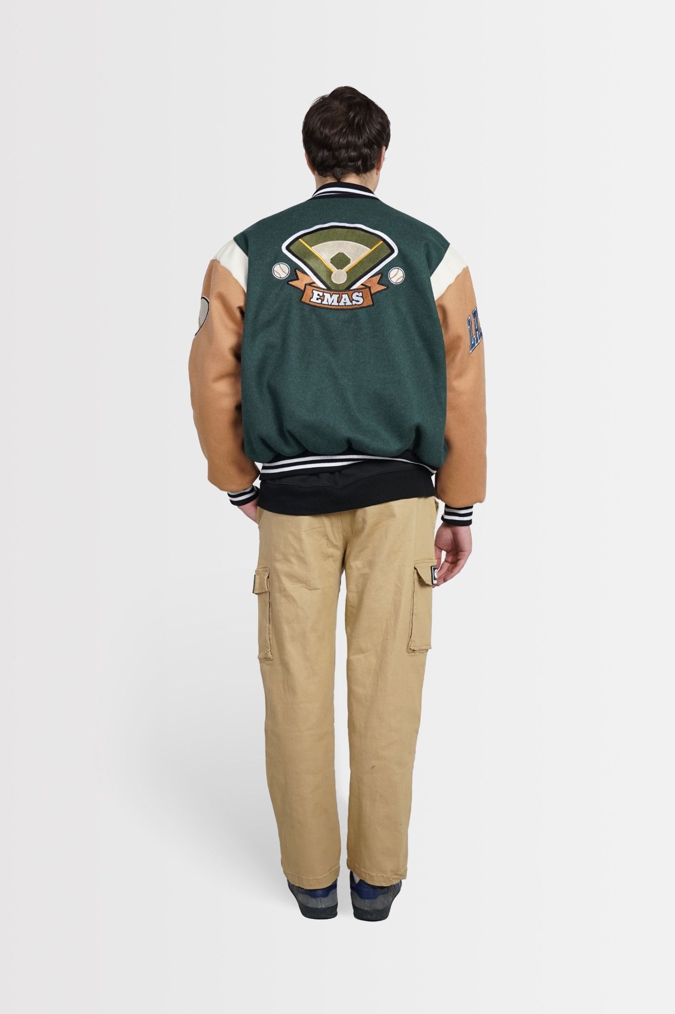  GREEN - BLACK - BROWN BASEBALL VARSITY JACKET 