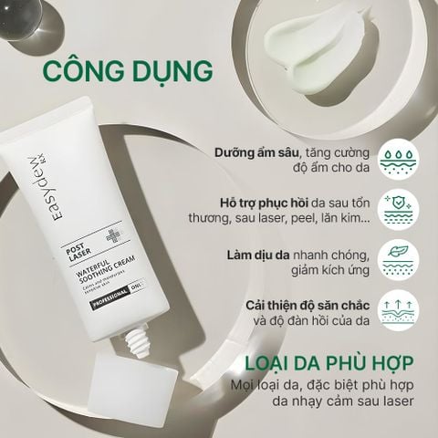  Kem Làm Dịu, Cấp Ẩm Hỗ Trợ Phục Hồi Da Tổn Thương, Kích Ứng Sau Laser, Peel, Lăn Kim Easydew Rx Post Laser Waterful Soothing Cream 50ml 