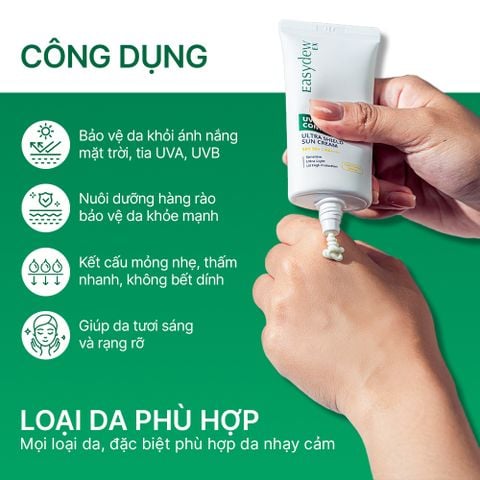  Kem Chống Nắng Mỏng Nhẹ, Thấm Nhanh Hỗ Trợ Phục Hồi Da Tổn Thương Easydew Ex UV Control Ultra Shield Sun Cream SPF50+ 50ml 