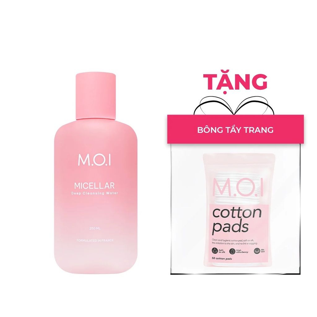  NƯỚC TẨY TRANG SẠCH SÂU DỊU NHẸ M.O.I 250ML [TẶNG BÔNG TẨY TRANG] 