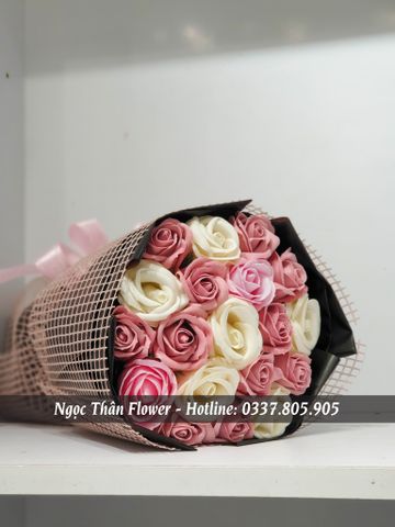 BÓ HOA HỒNG SÁP THƠM 19 BÔNG TONE HỒNG