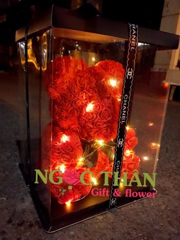 Gấu Hoa Hồng Sáp 40cm Màu Đỏ Có Hộp Đèn