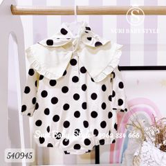 Bodysuit đùi chấm bi cổ bèo kèm mũ - 59cm - Be