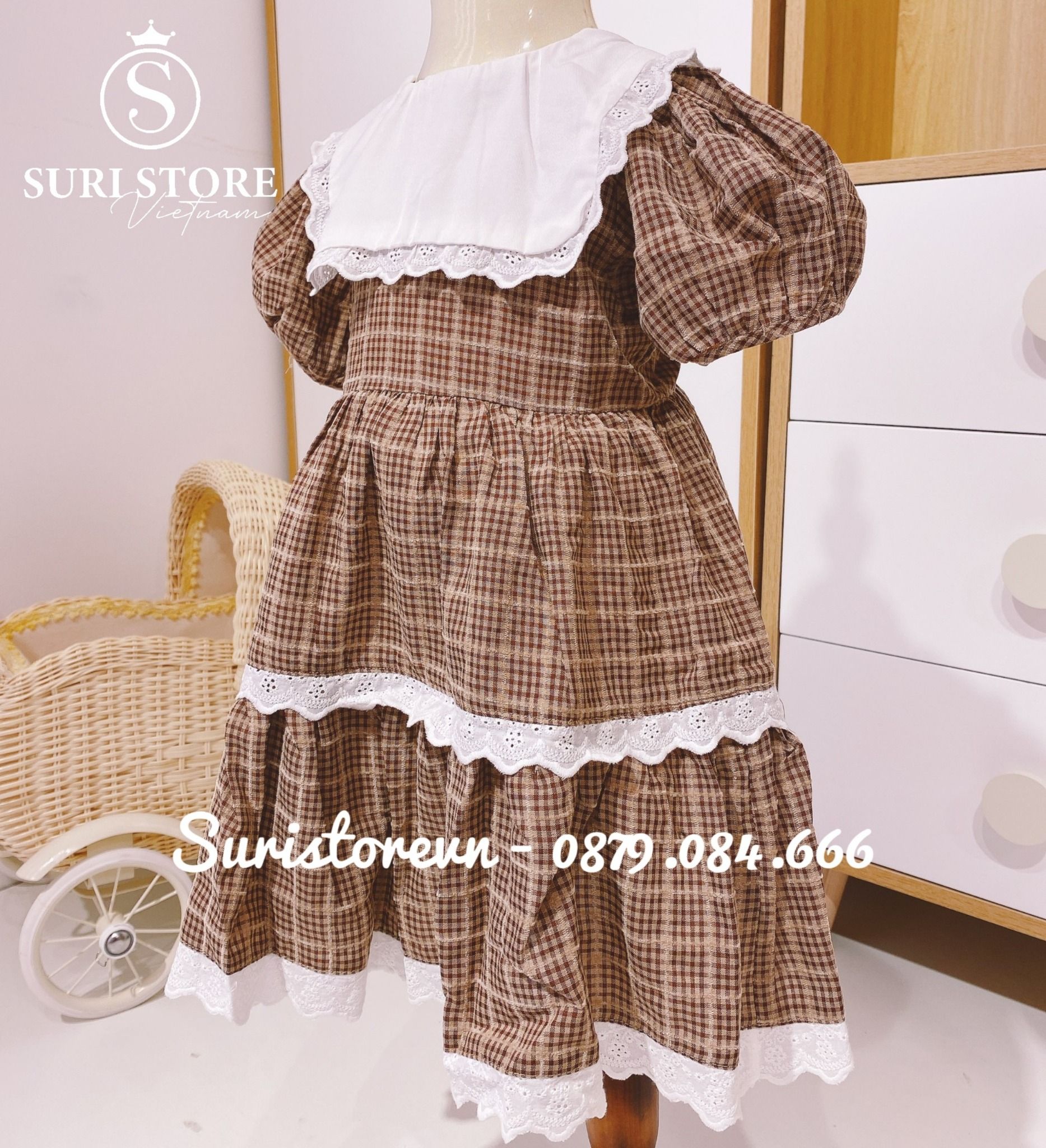 Váy dạ tweed cổ vuông kẻ ô quyến rũ sang trọng V7211  The Queen Fashion