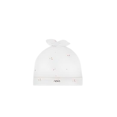 Nous Mũ tròn trắng đính nơ in cherry đỏ Petit