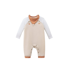 Bộ liền dài màu be đính yếm tam giác chính hãng Nous Việt Nam siêu mềm min cho bé sơ sinh  - Newborn