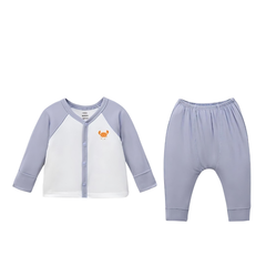 Nous Bộ cài thẳng dài trắng phối xanh in hình con cua Petit - Newborn