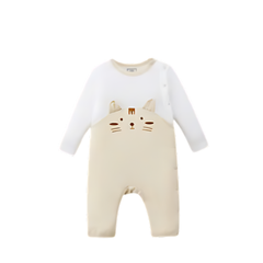 Bộ liền dài màu be phối trắng in hình con mèo chính hãng Nous Việt Nam  - Newborn