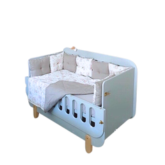 Nôi Cũi Gỗ Suri 2 tầng kèm đệm bông mỏng 1.3m *0.66m - Xanh