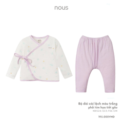 Bộ dài cài lệch màu trắng phối tím họa tiết gấu Nous Việt Nam chính hãng - Newborn