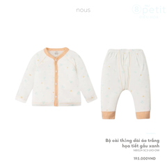 Bộ cài thẳng dài áo trắng họa tiết gấu xanh Nous Việt Nam chính hãng - Newborn