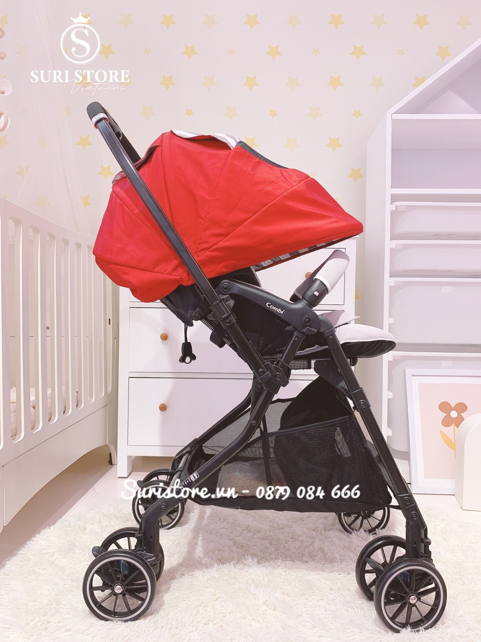 Xe đẩy Combi Sugocal Compact 4 bánh quay tự động – Suri Store