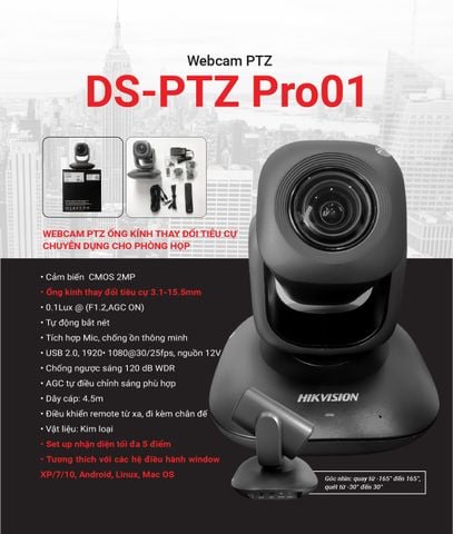 DS-PTZ Pro01 - Webcam PTZ ống kính thay đổi tiêu cự chuyên dụng cho phòng họp