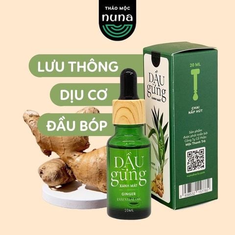  Dầu gừng Xanh mát Nuna 20ml (chai nắp bóp) -Mộc Thanh Trà- dầu gừng lưu thông khí huyết,tăng vận chuyển máu, thư giãn cơ 