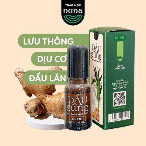  DẦU GỪNG XANH MÁT Nuna chai 10ml (đầu lăn) - MỘC THANH TRÀ - Dầu xoa bóp giữ ấm, lưu thông khí huyết 