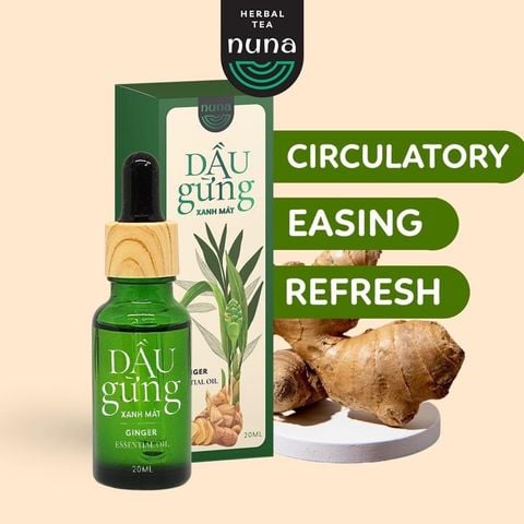  Dầu gừng Xanh mát Nuna 20ml (chai nắp bóp) -Mộc Thanh Trà- dầu gừng lưu thông khí huyết,tăng vận chuyển máu, thư giãn cơ 