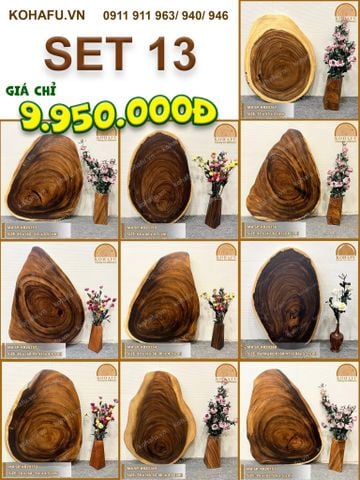 COMBO 10 MẶT BÀN TRÒN TỰ NHIÊN GỖ ME TÂY - SET 13