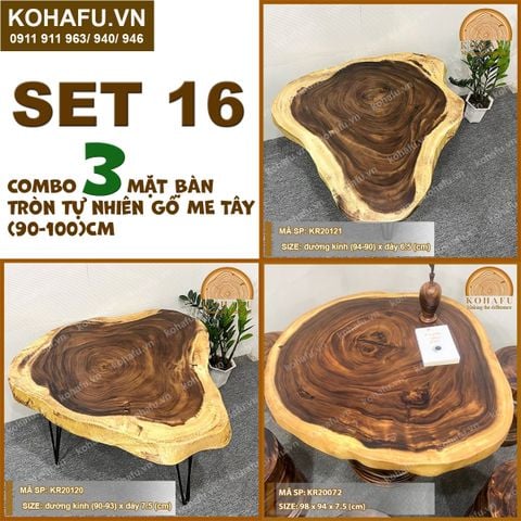COMBO 3 MẶT BÀN TRÒN TỰ NHIÊN GỖ ME TÂY (90-100)CM - SET 16