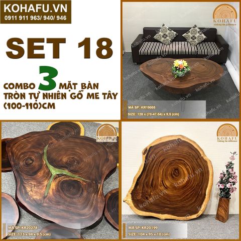COMBO 3 MẶT BÀN TRÒN TỰ NHIÊN GỖ ME TÂY (100-110)CM - SET 18